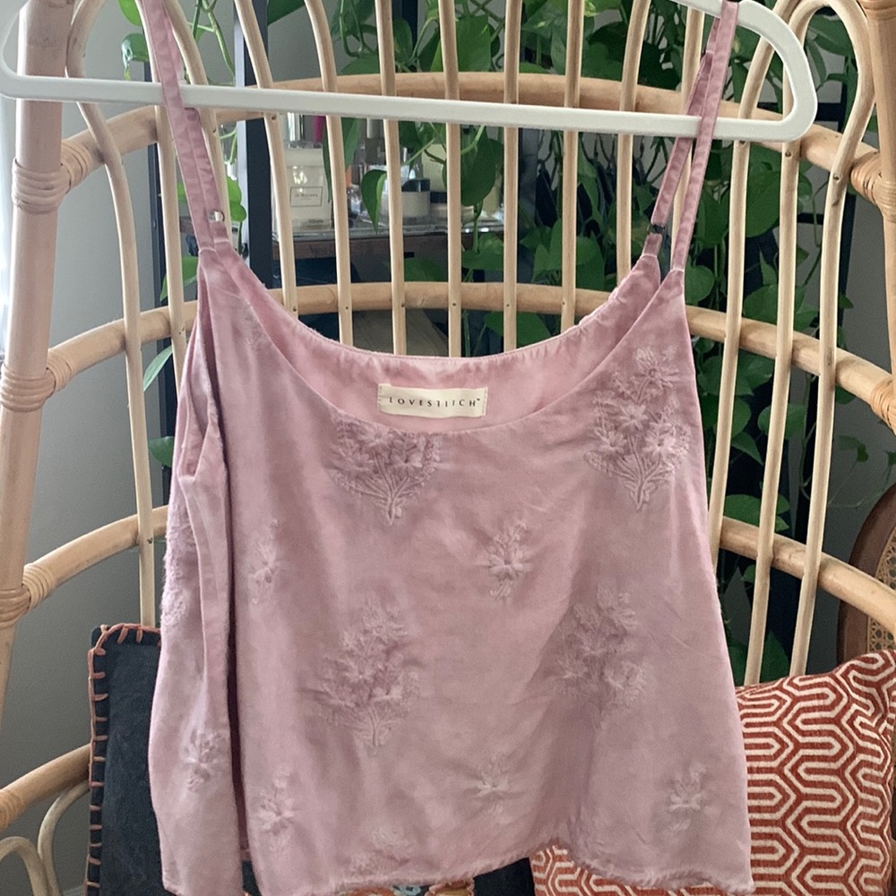 LOVESTITCH Dusty Rose Floral Embroidered Cropped Cami Tank - Small/Medium